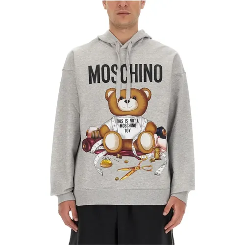 Print Sweatshirt with Drawstring Hood , male, Sizes: XL - Moschino - Modalova