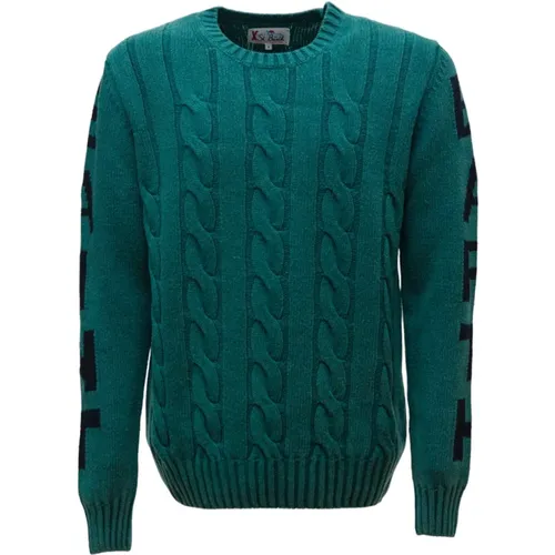 Military Green Cable-Knit Sweater with Off-Piste Jacquard Print , male, Sizes: XL, M - MC2 Saint Barth - Modalova