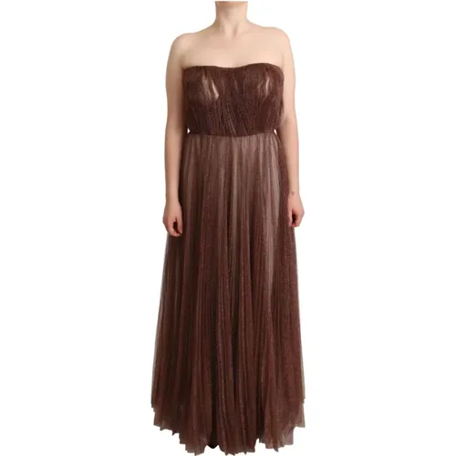 Metallic Bronze Maxi Dress Dress , female, Sizes: L - Dolce & Gabbana - Modalova
