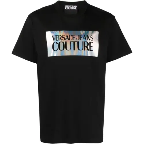 Luxuriöses Logo T-Shirt Holo Schwarz , Herren, Größe: S - Versace Jeans Couture - Modalova