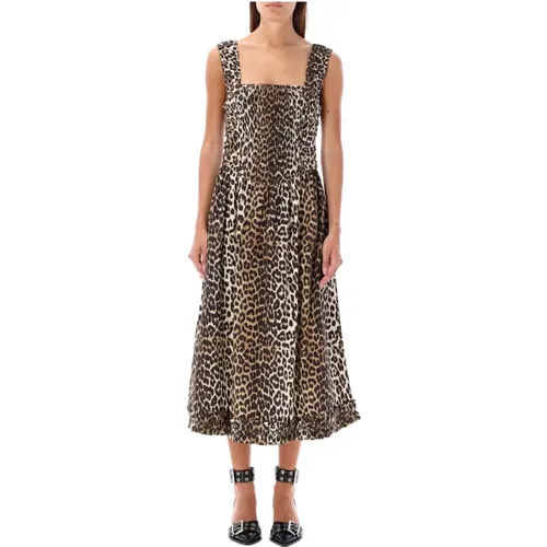 Leopardenmuster Midi Kleid , Damen, Größe: S - Ganni - Modalova