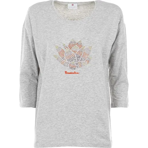 Damen T-Shirt mit 3/4 Ärmeln und Strass , Damen, Größe: L - Braccialini - Modalova