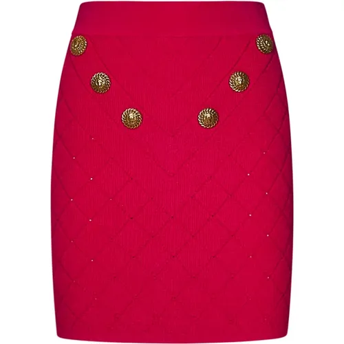 Ribbed Knit Skirt with Lion Buttons , female, Sizes: S, XS - Balmain - Modalova