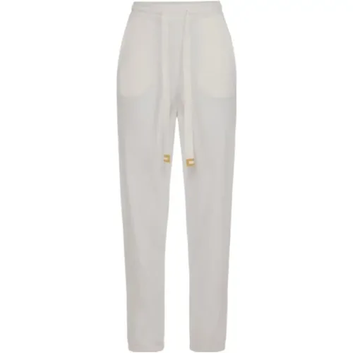 Ivory Bouclé Jogger Pants , female, Sizes: S, L - Elisabetta Franchi - Modalova