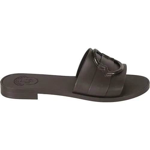 Schwarze Slides Schuhe Sandalen , Damen, Größe: 38 EU - Moncler - Modalova
