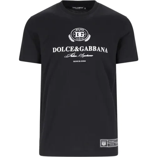 Maiolica Print Schwarzes T-Shirt , Herren, Größe: M - Dolce & Gabbana - Modalova