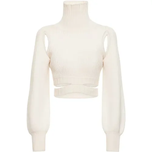 Weiße gerippte Strickbekleidung mit Cut-Out-Details - Andrea Adamo - Modalova