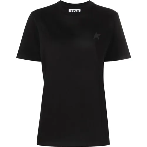 Schwarzes Logo Baumwoll T-Shirt , Damen, Größe: L - Golden Goose - Modalova