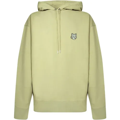 Beiger Baumwoll-Hoodie Besticktes Patch , Herren, Größe: S - Maison Kitsuné - Modalova