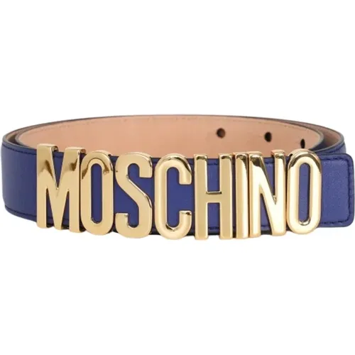Blaues Gürtel mit vergoldetem Logo , Herren, Größe: L - Moschino - Modalova