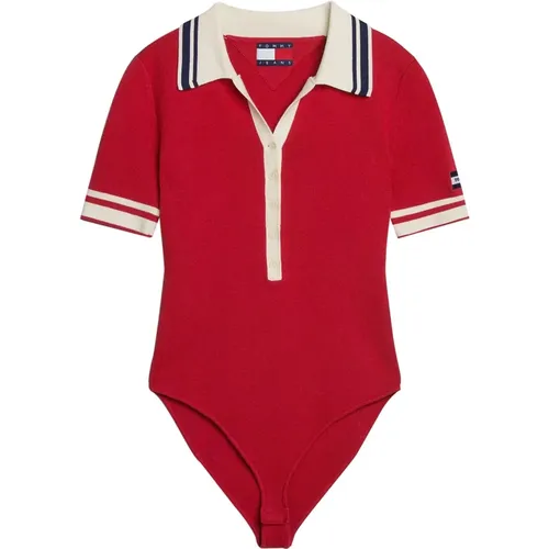 V-Ausschnitt Body Polo Shirt , Damen, Größe: M - Tommy Hilfiger - Modalova