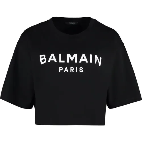 Geripptes Baumwoll-Crew-Neck T-Shirt , Damen, Größe: M - Balmain - Modalova