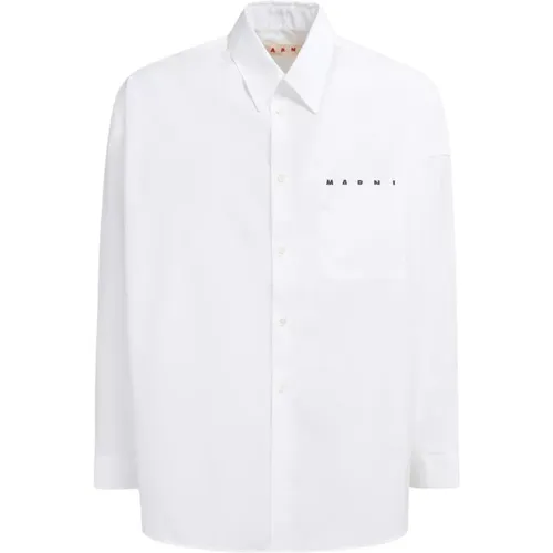 Poplin shirt with peeping logo , male, Sizes: XL, L, M - Marni - Modalova