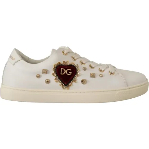 Goldene Sneakers mit Nieten und Herz - Dolce & Gabbana - Modalova