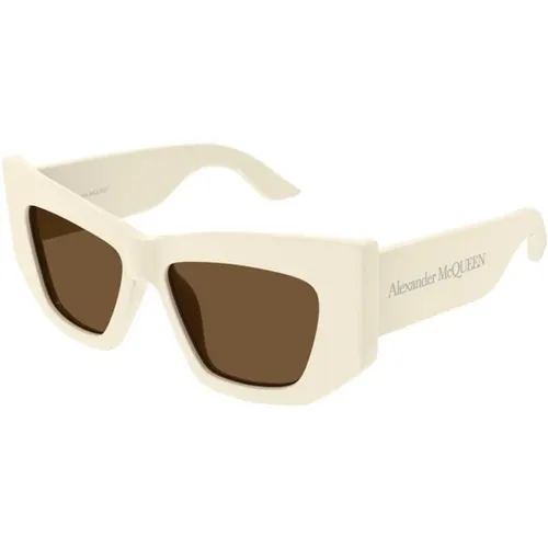 Ivory Brown Sunglasses Am0448S 004 , female, Sizes: 53 MM - alexander mcqueen - Modalova