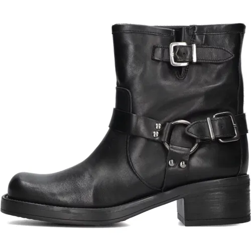 Schwarze Biker Boots mit Schnallen , Damen, Größe: 37 EU - Notre-v - Modalova