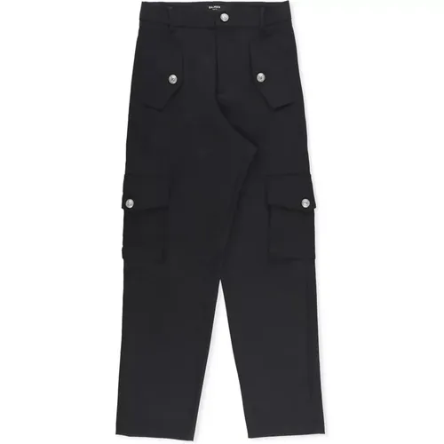 Schwarze Woll-Juniorenhose mit Taschen - Balmain - Modalova