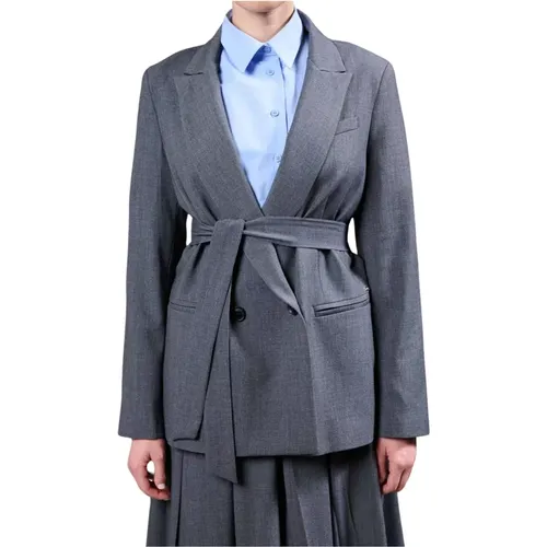 Medium Grey Melange Blazer with Revers and Belt , female, Sizes: XL - Kaos - Modalova