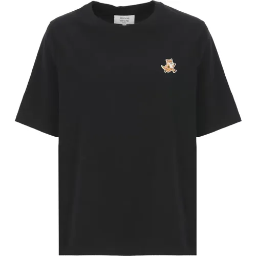 Schwarzes Speedy Fox Patch T-Shirt - Maison Kitsuné - Modalova