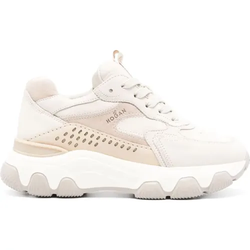 Beige Wildleder Sneakers mit Perforierten Details , Damen, Größe: 35 1/2 EU - Hogan - Modalova