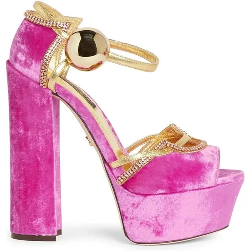 Velvet Crystal Heel Sandals , female, Sizes: 2 1/2 UK - Dolce & Gabbana - Modalova