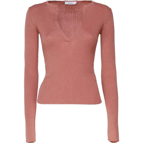 Seiden-Kaschmir-Pullover Dunkelrosa Gerippt , Damen, Größe: M - Max Mara - Modalova