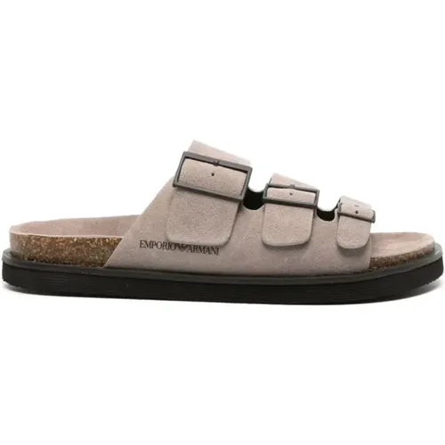 Flat Sandalen , Herren, Größe: 44 EU - Emporio Armani - Modalova