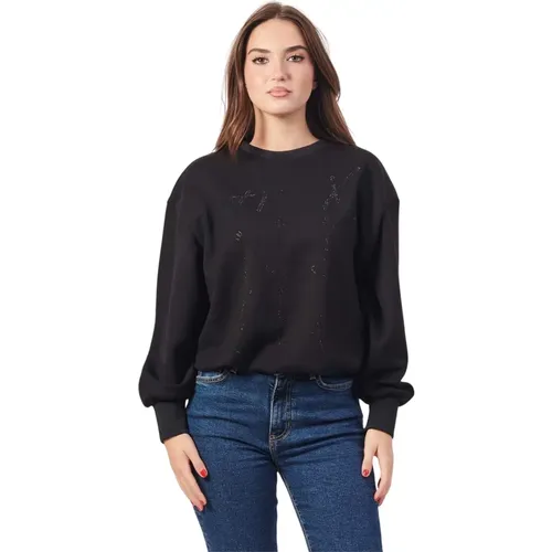 Schwarzer Pullover mit Frontlogo , Damen, Größe: XL - Armani Exchange - Modalova