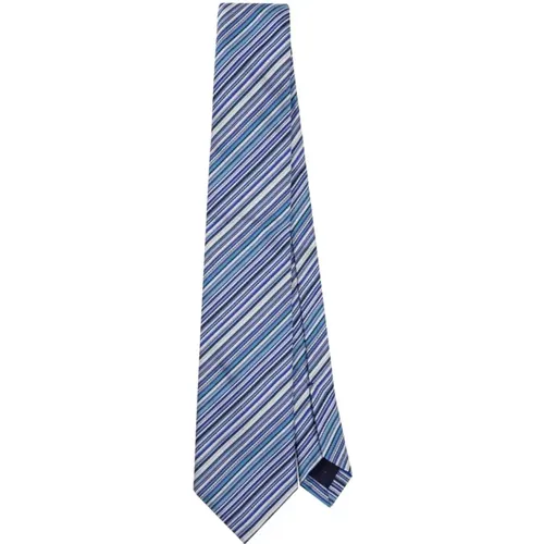 Navy Stripe Men's Tie , male, Sizes: ONE SIZE - PS By Paul Smith - Modalova