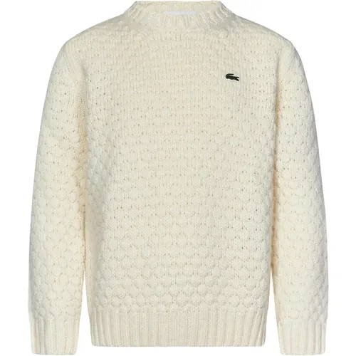 White Wool Ball Motif Sweater , male, Sizes: L, M, S - Lacoste - Modalova