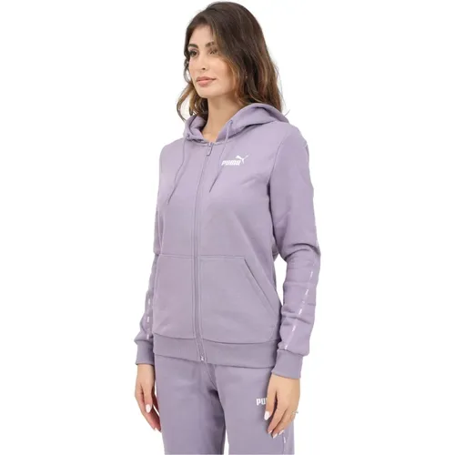 Lila Kapuzenpullover mit Reißverschluss und Seitenstreifen , Damen, Größe: XS - Puma - Modalova