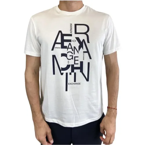 Weißes T-Shirt mit Schwarzen Buchstaben , Herren, Größe: 2XL - Armani Exchange - Modalova