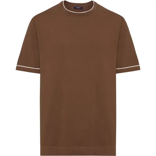 Baumwoll-Crêpe-Strick-T-Shirt,Baumwoll-Crêpe-Strick T-Shirt - Boggi Milano - Modalova