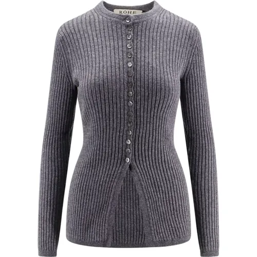 Gerippter Woll-Kaschmir-Pullover mit Knopfverschluss , Damen, Größe: L - Róhe - Modalova