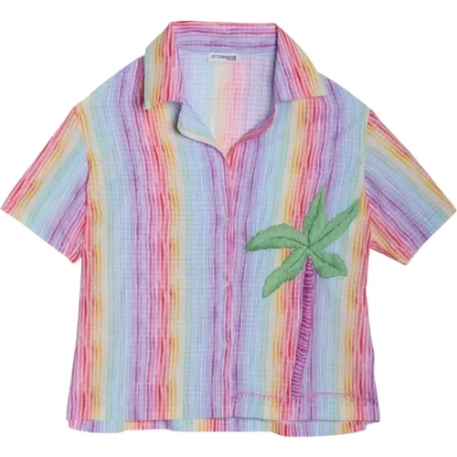 Gestreiftes Baumwollhemd mit Palmenstickerei , Damen, Größe: S - Arizona Love - Modalova