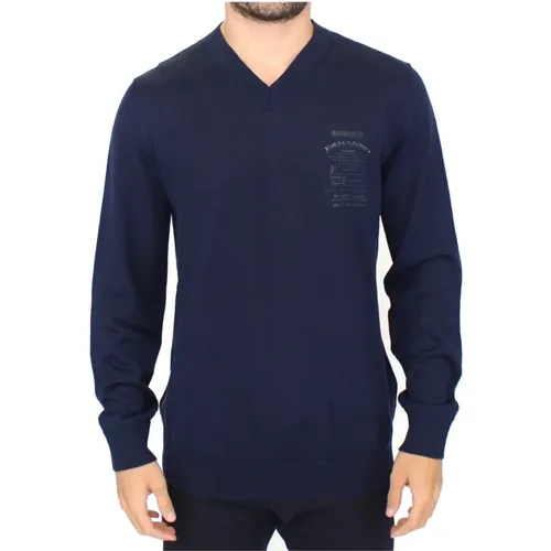 Blauer V-Ausschnitt Wollmischung Pullover , Herren, Größe: XL - Ermanno Scervino - Modalova