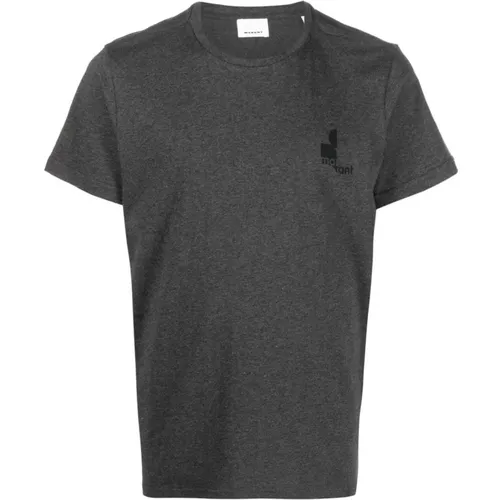 Graues Logo Print Baumwoll T-Shirt , Herren, Größe: L - Isabel marant - Modalova