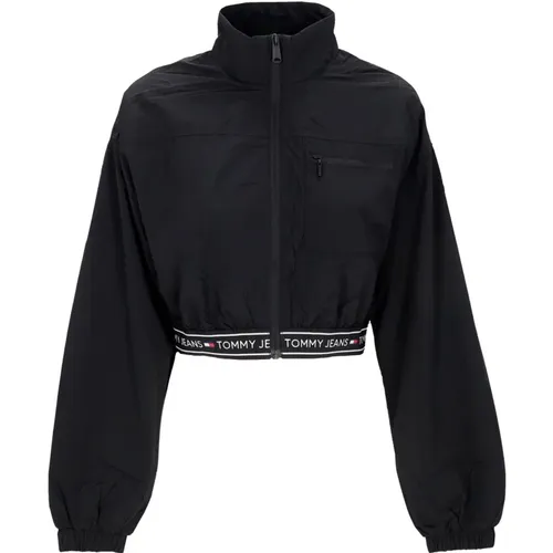 Schwarzer Windbreaker mit Crop Taping , Herren, Größe: S - Tommy Hilfiger - Modalova