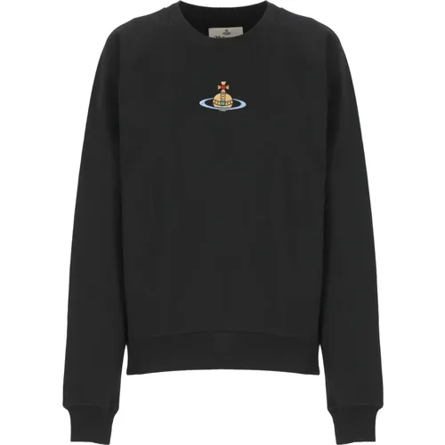 Schwarzer Baumwoll-Sweatshirt mit Besticktem Logo , Damen, Größe: M - Vivienne Westwood - Modalova