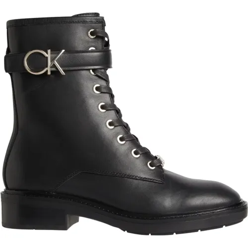 Leather Combat Boots with Rubber Sole , female, Sizes: 3 UK, 4 UK, 5 UK, 6 UK, 7 UK, 8 UK - Calvin Klein - Modalova