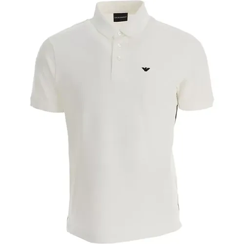 Weiße Baumwoll-Jersey-Polo mit Kurzen Ärmeln und Mikro-Adler-Stickerei , Herren, Größe: L - Emporio Armani - Modalova