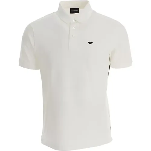 Weiße Baumwoll-Jersey-Polo mit Kurzen Ärmeln und Mikro-Adler-Stickerei , Herren, Größe: XL - Emporio Armani - Modalova