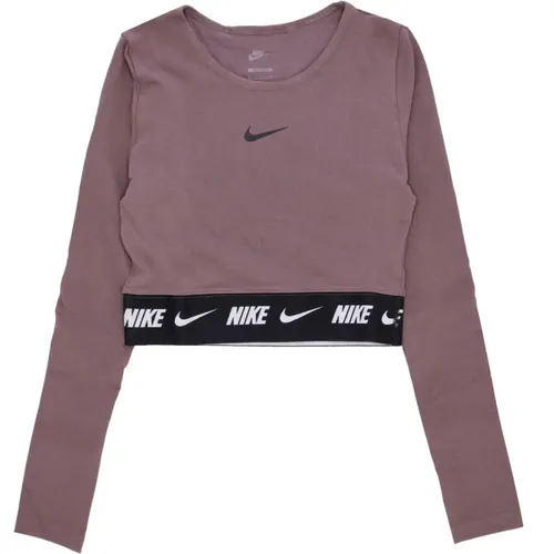 Kurzarm Crop Top Pflaume Eclipse/Schwarz , Damen, Größe: L - Nike - Modalova