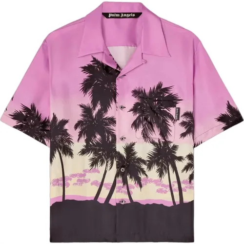 Rose Sunset Grafisches Bowlinghemd , Herren, Größe: L - Palm Angels - Modalova