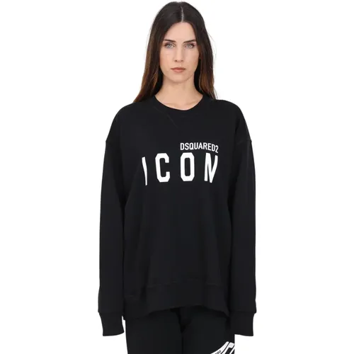 Schwarzer Crewneck Sweatshirt Logo Print , Damen, Größe: L - Dsquared2 - Modalova