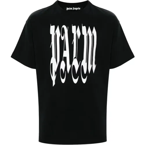 Gothic Logo Print T-shirts und Polos , Herren, Größe: M - Palm Angels - Modalova