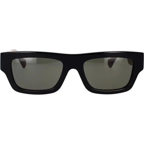 Rectangular Sunglasses with Bold Acetate Border and Elegant GG Logo Arms , male, Sizes: 55 MM - Gucci - Modalova