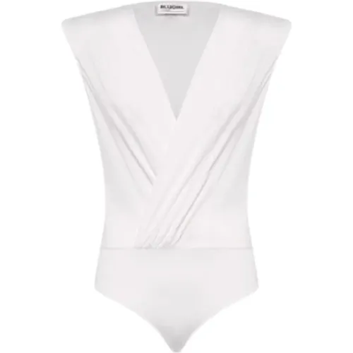 Kreide Weißes Drapiertes V-Ausschnitt Shirt , Damen, Größe: M - Blugirl - Modalova