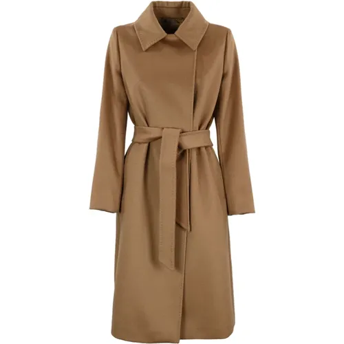 Camel Wool Coat Double-Breasted Belted , female, Sizes: 2XS, L - Max Mara Studio - Modalova