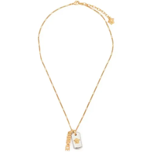 Gold Palladium Metal Necklace , male, Sizes: ONE SIZE - Versace - Modalova
